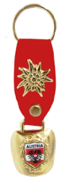 Schl. Anh. Glocke Lederb. rot Edelweiss messing 9x3cm
